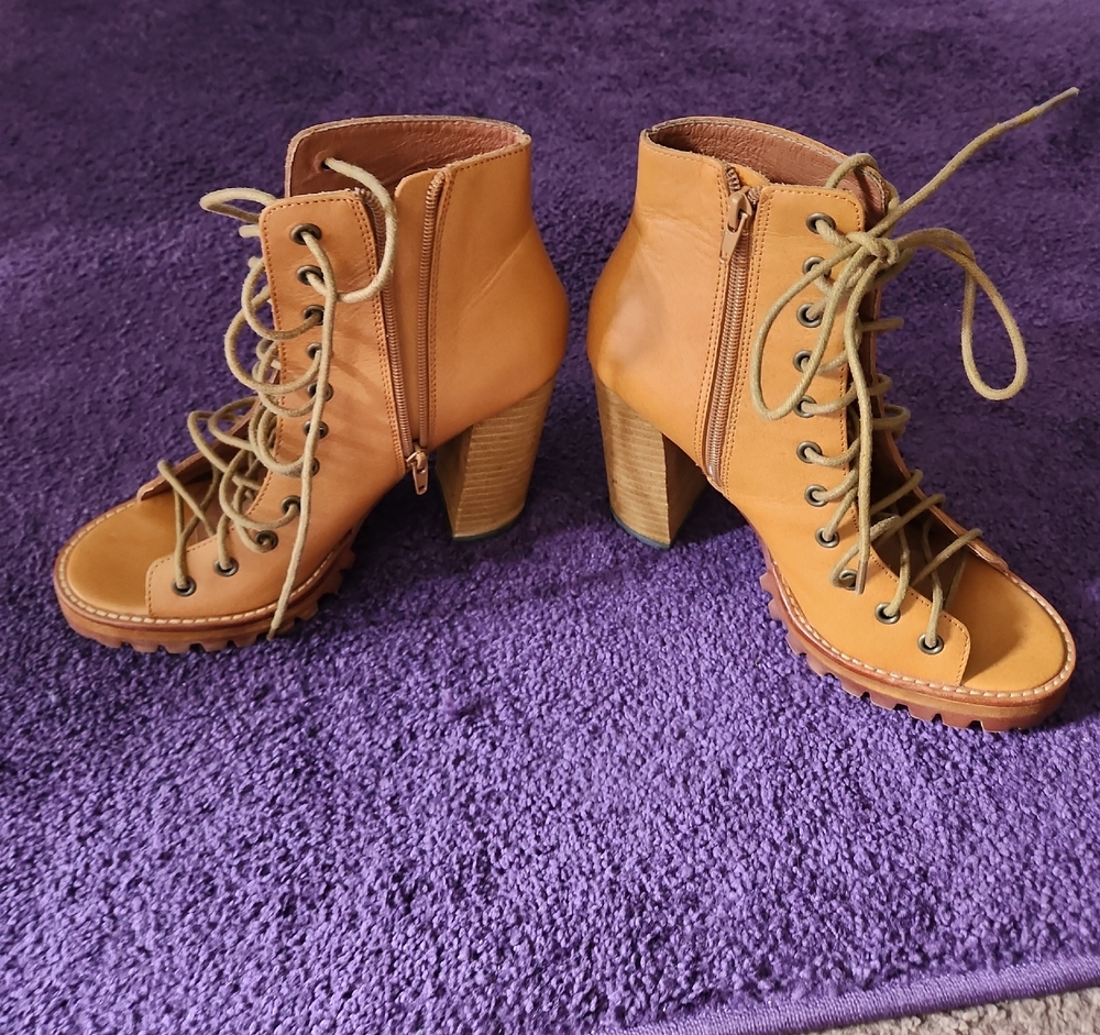 Tan Lace-Up Ankle Boots